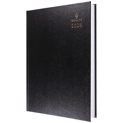 Collins A4 Desk Diary, 2 Pages Per Day, Black, 2025