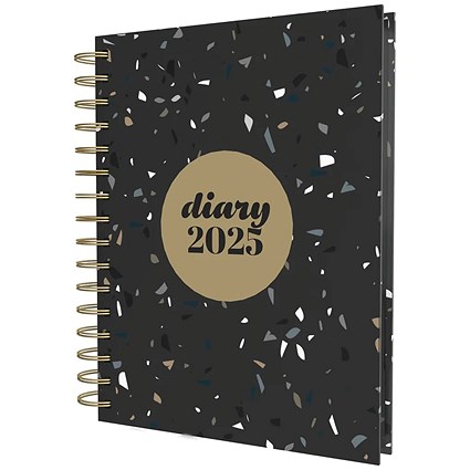 Collins A5 Scandi Terrazzo Design Diary, Day To Page, Black, 2025