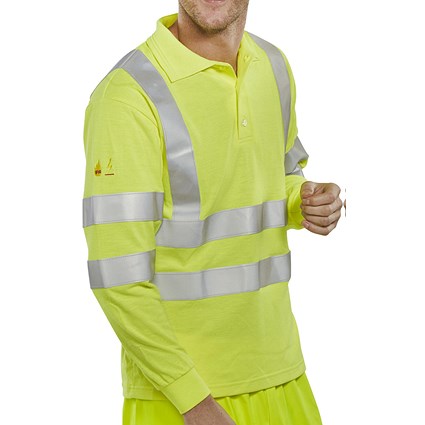 Beeswift Fire Retardant Hi-Vis Anti Static Polo Shirt, Long Sleeve, Saturn Yellow, 4XL