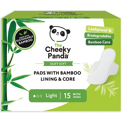 Cheeky Panda Pads with Bamboo Lining + Core, Light, Pack of 90