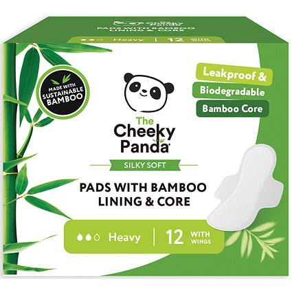 Cheeky Panda Pads with Bamboo Lining + Core, Heavy, Pack of 72