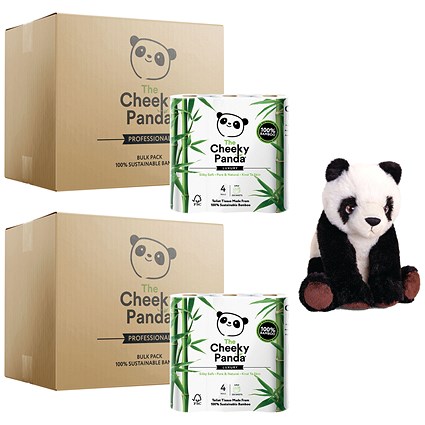 Cheeky Panda Bamboo Toilet Rolls, 3-Ply, 200 Sheets Per Roll, Pack of 24 - Buy 2 Get Free Panda Toy