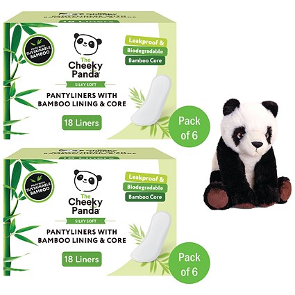 Cheeky Panda Pantyliners with Bamboo Lining + Core, Pack of 108 - Buy 2 Get Free Panda Toy