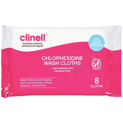 Clinell Chlorhexidine Wash Cloths, Pack of 8