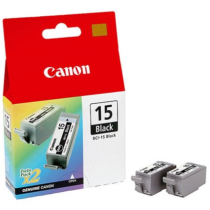 Canon BCI-15BK Black Inkjet Cartridges (Pack of 2) 8190A002