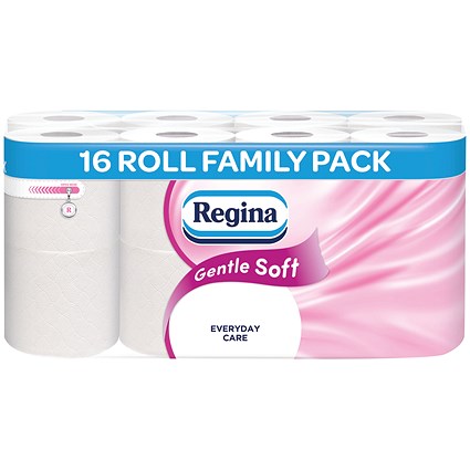 Regina Gentle Soft Toilet Tissue Roll, 3-Ply, White, Pack of 16