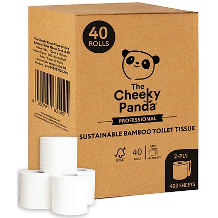 Cheeky Panda Toilet Tissue, 2-Ply, 400 Sheets Per Roll, Pack of 40