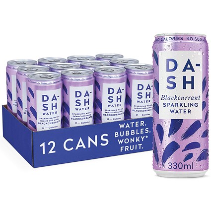 Dash Blackcurrant Sparkling Water, Cans, 330ml, Pack of 12