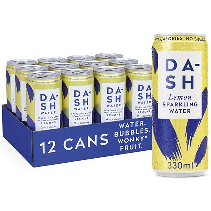 Dash Lemon Sparkling Water, Cans, 330ml, Pack of 12