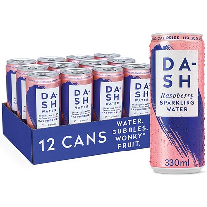 Dash Raspberry Sparkling Water, Cans, 330ml, Pack of 12