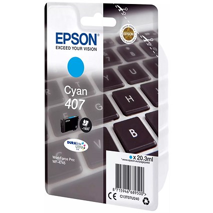 Epson 407 Keyboard DURABrite Ultra Ink Cartridge Cyan C13T07U240