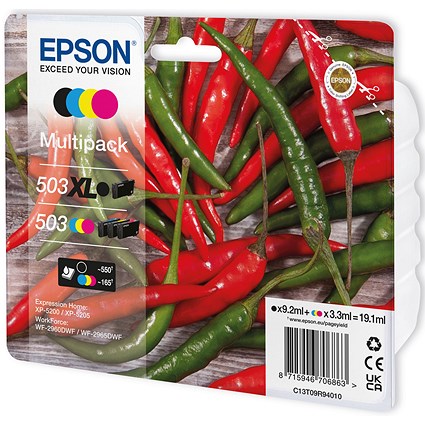 Epson 503XL/503 Chillies Ink Cartridge High Yield CMYK Multipack C13T09R94010