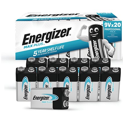 Energizer Max Plus 9V Alkaline Batteries, Pack of 20