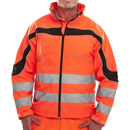 Beeswift Eton Hi-Viz Soft Shell Jacket, Orange & Black, 2XL