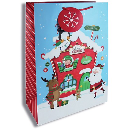 Eurowrap Santas Grotto Christmas Gift Bags, 265x180x330mm, Pack of 12