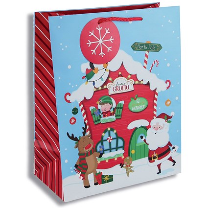 Eurowrap Santas Grotto Christmas Gift Bags, 265x140x330mm, Pack of 12