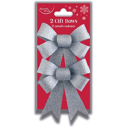 Eurowrap 2 Glitter Bows, 13x14.5cm, Silver, Pack of 6