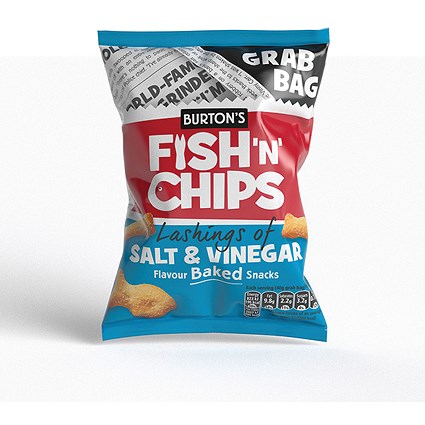 Burton's Fish N Chips Salt Vinegar Baked Snacks Grab Bag, 40g, Pack of 30