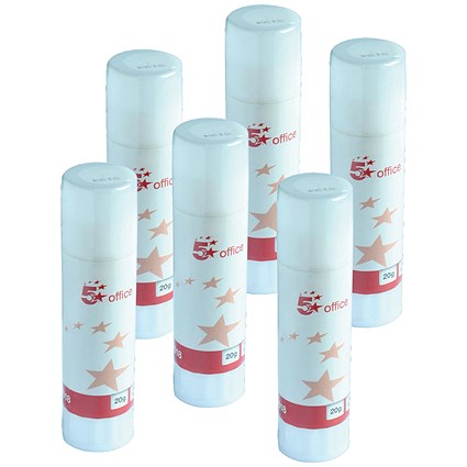 5 Star Medium Glue Stick, 20g, Pack of 6