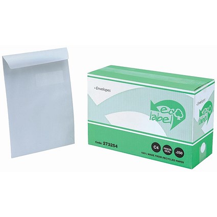 5 Star Eco C4 Wallet Envelopes with Window, White, Press Seal, 90gsm, Pack of 250