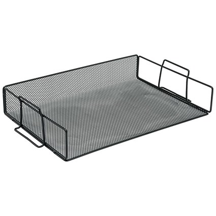 5 Star Scratch-resistant Mesh Letter Tray, Stackable, Front-load, Landscape Foolscap, Black