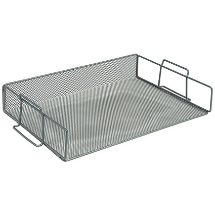 5 Star Scratch-resistant Mesh Letter Tray, Stackable, Front-load, Landscape Foolscap, Silver