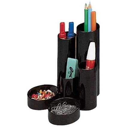 5 Star Desk Tidy with 6 Compartments - Black