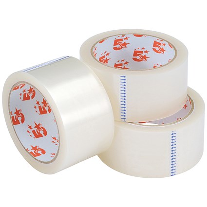 5 Star Large Clear Tape Rolls, 48mm x 66m, Pack of 3