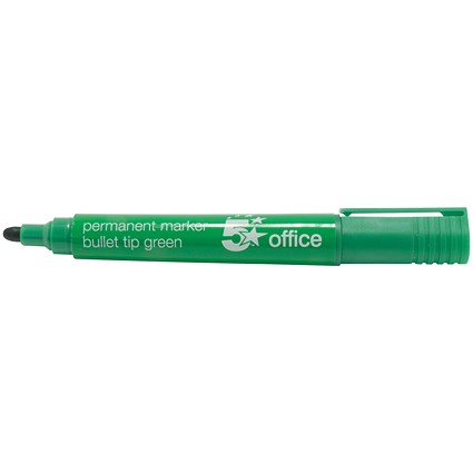 5 Star Permanent Marker, Bullet Tip, Green, Pack of 12