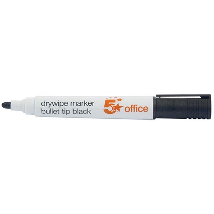 5 Star Drywipe Marker, Bullet Tip, Black, Pack of 12