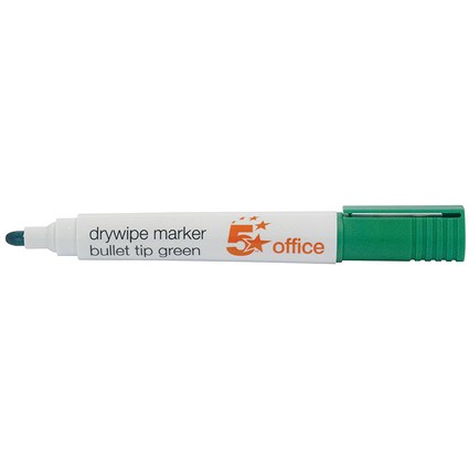 5 Star Drywipe Marker, Bullet Tip, Green, Pack of 12