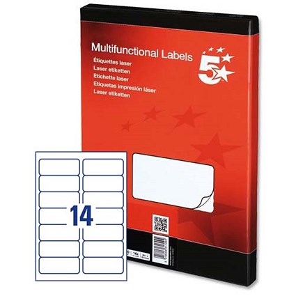 5 Star Multipurpose Laser Labels, 14 per Sheet, 99.1x38.1mm, White, 1400 Labels