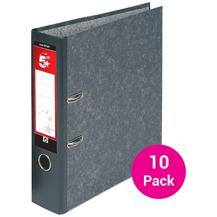 5 Star Foolscap Lever Arch Files, Cloudy Grey, Pack of 10