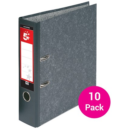 5 Star A4 Lever Arch Files, Cloudy Grey, Pack of 10