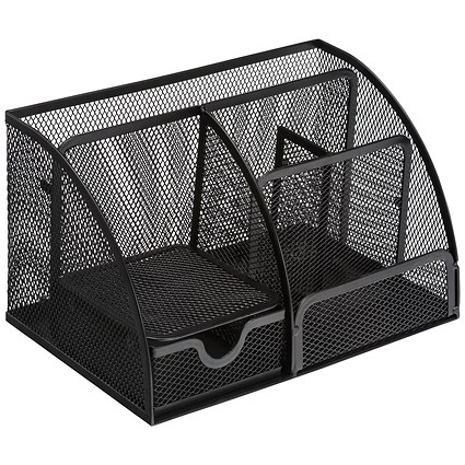 5 Star Mesh Desk Organiser, Scratch-resistant with Non-marking Rubber Pads, Black