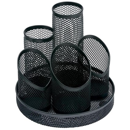 5 Star Mesh Pencil Pot with 5 Tubes, Scratch-resistant with Non-marking Base, Black