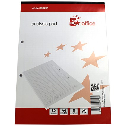 5 Star Analysis Pad, A4, 8 Cash Columns, 80 Leaf