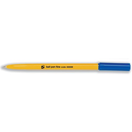 5 Star Ball Pen, Yellow Barrel, Blue, Pack of 50