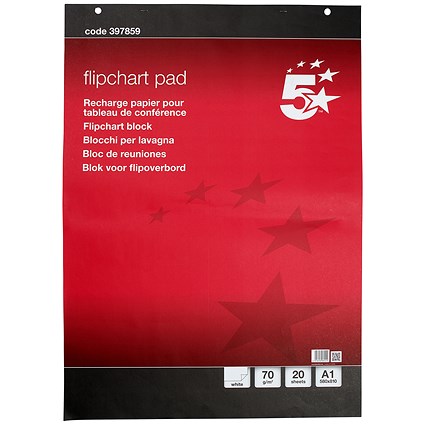 5 Star Flipchart Pad, Perforated, 20 Sheets, A1, Plain, Pack of 5