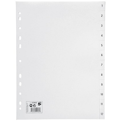 5 Star Plastic Index Dividers, 1-12, A4, White