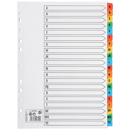 5 Star Index Dividers, A-Z, Multicoloured Mylar Tabs, A4, White