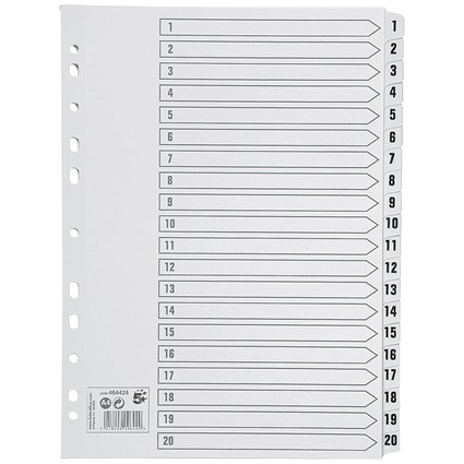 5 Star Index Dividers, 1-20, Mylar Tabs, A4, White