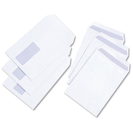 5 Star Value C5 Pocket Envelopes, Window, White, Press Seal, 100gsm, Pack of 500