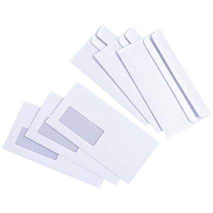 5 Star Value DL Envelopes, Window, White, Press Seal, 80gsm, Pack of 1000