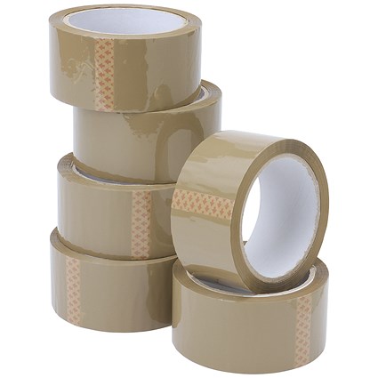 5 Star Packaging Tape, 50mmx66m, Buff, Pack of 6