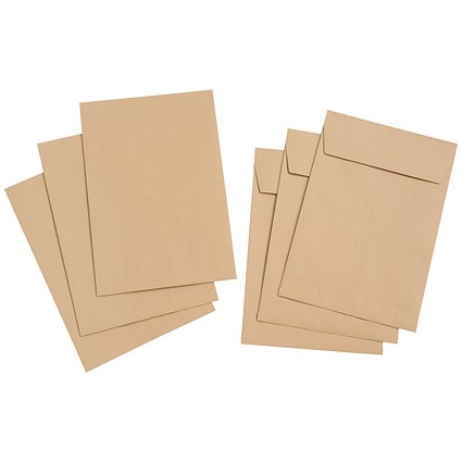 5 Star C4 Gusset Envelopes, Peel & Seal, 25mm Gusset, Manilla, Pack of 125