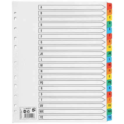 5 Star Maxi Index Dividers, Extra Wide, A-Z, Multicoloured Mylar Tabs, A4, White