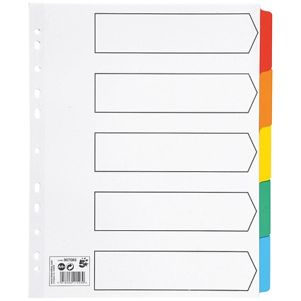 5 Star Maxi Index Dividers, Extra Wide, 5-Part, Multicoloured Mylar Tabs, A4, White