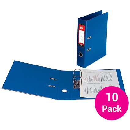 5 Star A4 Lever Arch Files, Plastic, Navy Blue, Pack of 10