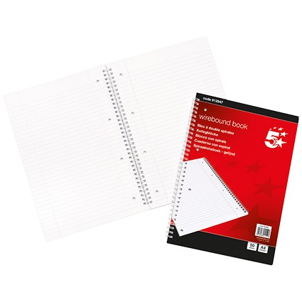 5 Star Wirebound Notebook, A4, Ruled with Margin Perforated, 100 Pages, Pack of 10